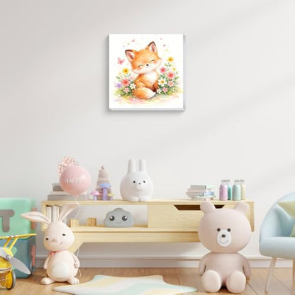 Fox Paint by Numbers Kit for Kids with Frame Wooden Easel, 8x8 inch - color: style-16
