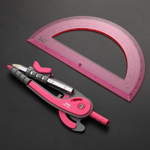Mr. Pen- Geometry Compass and Protractor Set, 6 Inch Compass - color: Vivid Cerise, size: 1 Set