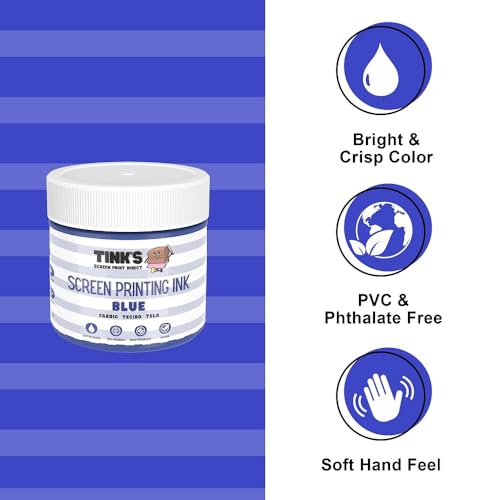 Tinks Screen Printing Ink - Blue - 8 oz. | Water-Based Fabric Ink - Screen Printing, Stenciling, Tote Bags & Fabric Stamping - Non-Toxic, No Harsh Fumes - 8 oz. - color: Blue