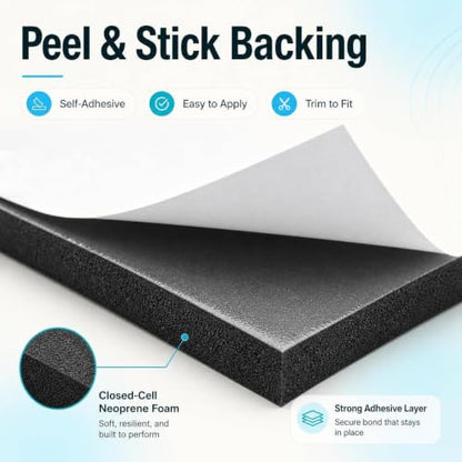 DGSL Foam Insulation Neoprene Sheets with Adhesive, 12''W x 118''L x 1/2''T | Weatherproof Soundproof Padding for Automotive, Multi-Function Soundproof Large Closed Cell Neoprene Rubber Roll - color: Black, size: 12 in x 118 in x 1/2 Inch