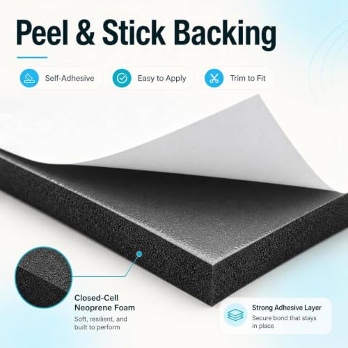 DGSL Foam Insulation Neoprene Sheets with Adhesive, 13''W x 80''L x 1/4''T | Weatherproof Soundproof Padding for Automotive, Multi-Function Soundproof Large Closed Cell Neoprene Rubber Roll - color: Black, size: 13 in x 80 in x 1/4 in