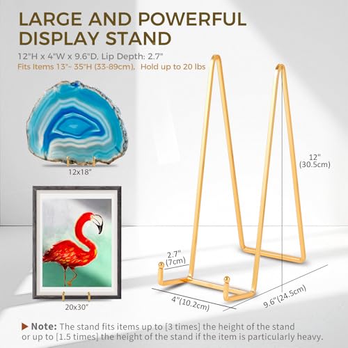 Large Plate Holder Display Stand - 12 inch Super Tall Big Plate Stands for Heavy Duty Display - Metal Picture Frame Stand - Tabletop Easel Stand for Decorative Platter | Plaque | Book - 2 Pack - Gold - size: 12 inch-2