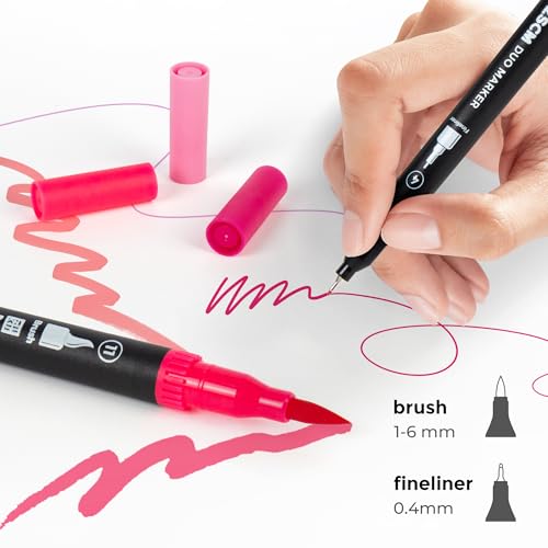 Pink Duo Tip Marker Pens, 12 Fine & Brush Tip Pen For Adult Coloring Books - color: 12 Pink