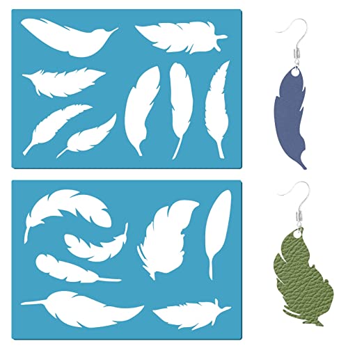 GORGECRAFT 2 Styles Jewelry Shape Template Reusable Earrings Making Plastic Feather Cutouts Cutting Stencil Lapidary Templates for Cabochons Bracelets Earrings Making Jewelry DIY Crafts 5x3.5 inch - style: Contemporary