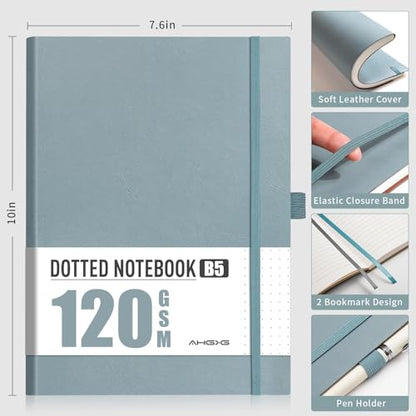 AHGXG Dotted Journal, 120 GSM Paper, 96 Pages, B5 (7.6'' X 10'') - color: Gray Blue, style: B5-Dotted-120G