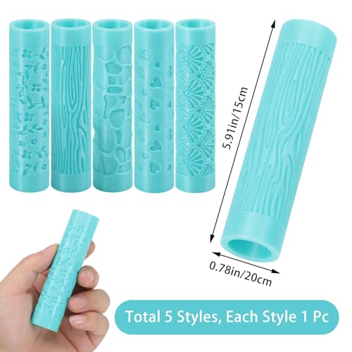 ORIGACH 5 Pcs Pattern Theme Polymer Clay Texture Roller for Earring Making | Embossing Pottery Texture Rollers with Plastic Storage Box for Earring Making - style: 0055-01