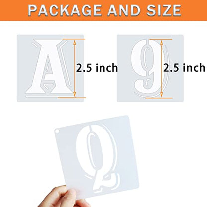 2.5 Inch Letter Stencils Symbol Numbers Craft Stencils, 42 Pcs Reusable Plastic Alphabet Templates for Painting on Wood, Wall, Fabric, Rock, Glass, Signage, DIY Art Projects - size: 2.5 Inch
