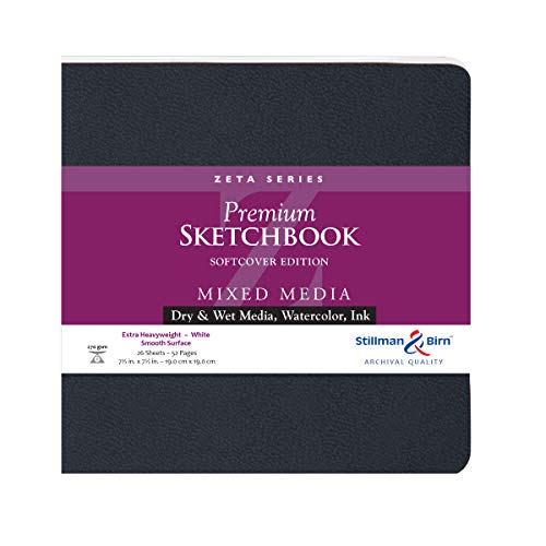 Stillman & Birn Zeta Series Softcover Sketchbook, 7.5" x 7.5", 270 gsm (Extra Heavyweight), White Paper, Smooth Surface - size: 7.5" x 7.5" 270 gsm (Extra Heavyweight)