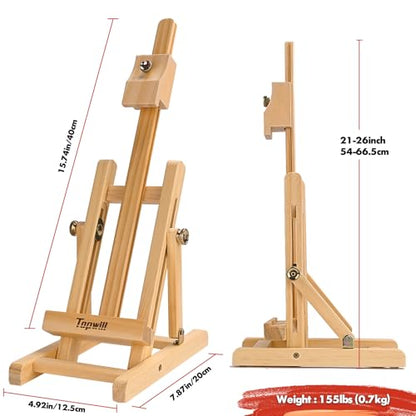 Small Tabletop Wooden Easel, 16" Solid Pinewood H-Frame Adjustable Display Stand for 12" Canvas Paintings, Portable Desktop Art Holder for Artists, Crafters & Home Decor