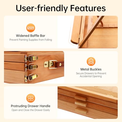 Large Adjustable Artist Tabletop Sketchbox Easel, Multi-Function Solid Beech Wood Storage Box Easel with 3-Drawer for Artist, Art Students & Beginners