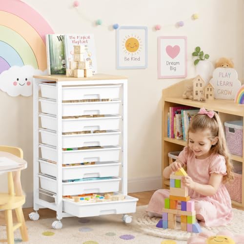 SYKIARIOL Rolling Cart with 8 Drawers,White - color: White, size: 8 Drawers