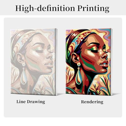 HeeBenor Paint by Numbers Kit for Adults Framed, Black Women Paint by Number with Easel, DIY Acrylic Black Woman Oil Painting Kit, Adult Paint by Number Kits Framed Canvas 8x12 Inch - color: Black Women 041
