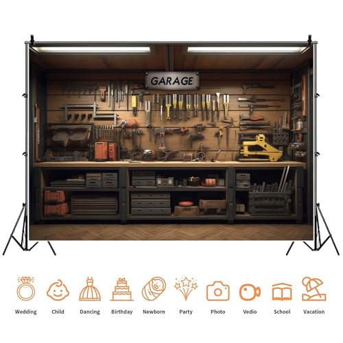 Yeele 5x4ft Garage Interior Backdrop Workshop Tools Cabinet Mechanic Tool Room Booth Background Repair Maintenance Shop Vinyl Wallpaper Background Kids Boys Birthday Party Decoration - size: 5x4ft