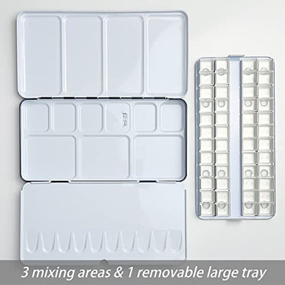 Watercolor Palette, 48 Wells and 3 Mixing Areas - Empty Half Pans Watercolor Palette with Lid, Folding Paint Tray - style: Tin with 48 Transparent Half Pans