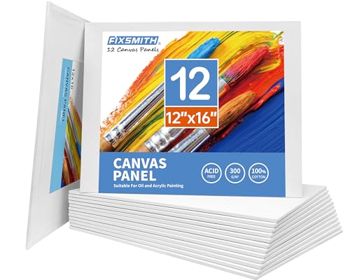 FIXSMITH Canvas Boards for Painting 12x16 Inch, Super Value 12 Pack White Blank Canvas Panels, 100% Cotton Primed, Painting Art Supplies for Professionals, Hobby Painters, Students & Kids - size: 12"×16"