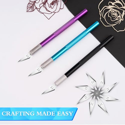Exacto Knife, Hobby Knife with 30#11 Blades for Crafts and Models | Craft knife with blades suits paper, stencils and models, Precision knife supports carving, trimming and scrapbook projects - color: Purple-blue-black
