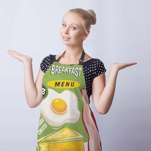 Apron Kitchen for Men Breakfast Menu Baking Aprons for Women for Kitchen Cooking Restaurant BBQ Painting Crafting Gardening 27” (W) x 31” (H), Waterproof Apron - color: Breakfast Menu