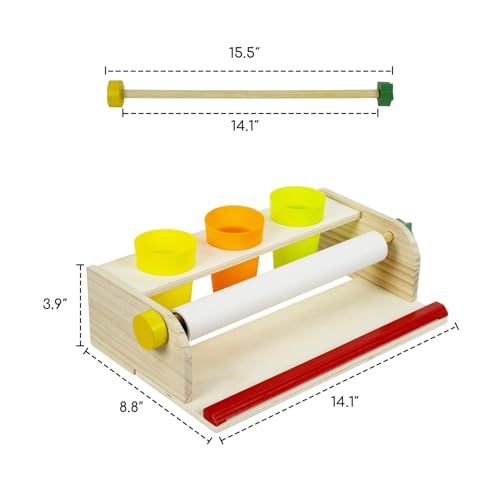 Kids Art Easel Paper Roll Dispenser, Wooden Tabletop Design, 2 Packs White Bond Paper, Portable Drawing Station