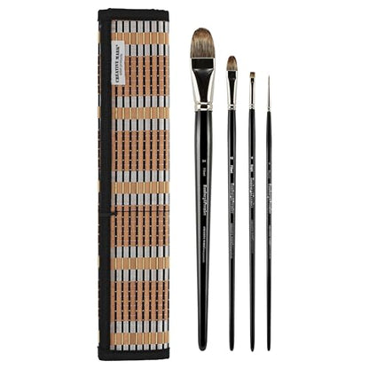 Creative Mark Hamburg Premiere Professional Oil Painting Brushes - Large Asst Set of 4 Handmade Oil Paint Brushes w/ #24 Filbert - Natural & Synthetic Blend, Long Triple-Lacquered Birch Handle - size: Large - Set of 5