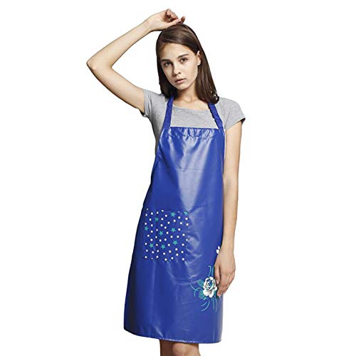 PU Kitchen Oil and Waterproof Aprons for Women with Pocket for Cooking Washing - color: Blue
