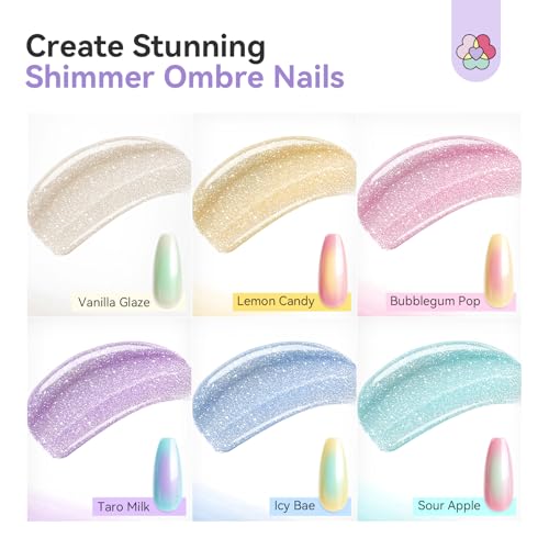 SAVILAND Shimmer Airbrush Gel Nail Polish Dilution Free: 20ml Hema & Acetone Free Opal Symphony Pastel Collection 6 Colors Fine Mist Spray for Ombre Aura & French Nail Art Salon Airbrush Paint Set - color: Shimmer