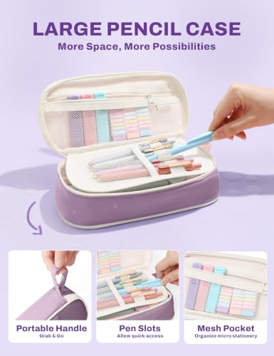 SUNEE Pencil Case with Supplies, 35PCS Aesthetic Stationery Set with Pastel Highlighters, Black Gel Pens, Mechanical Pencils & Refills, College School Supplies for Students Girls, Purple - color: Purple, style: 35 Pack