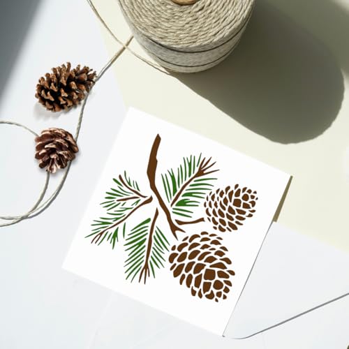 Pine Cone Stencil for Painting on Wall 11.8 x 11.8 Inch Reusable Plastic Craft Stencil for Painting on Wood Fabric Furniture, DIY Home Decor Stencils | 11.8" x 11.8" Plastic Craft Stencil, Pine Cone Wall Stencil, DIY Home Decor Template for Wood Fabric Fu
