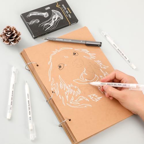 HNIHUY White Gel Pens,1mm, 0.8mm Fine Point White Pens Set, 6 Pack | Opaque White Archival Ink Pen for Black Paper Drawing, Sketching, Illustration, Bullet Journaling - color: White