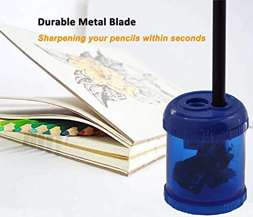 WEKOILManual Pencil Sharpener Dual Twin Holes Duty Metal Sharp Blade Crayon XL Sharpener with Large Round Catches Sharpening Regular HB Pencils Graphite Colored Jumbo Pencils