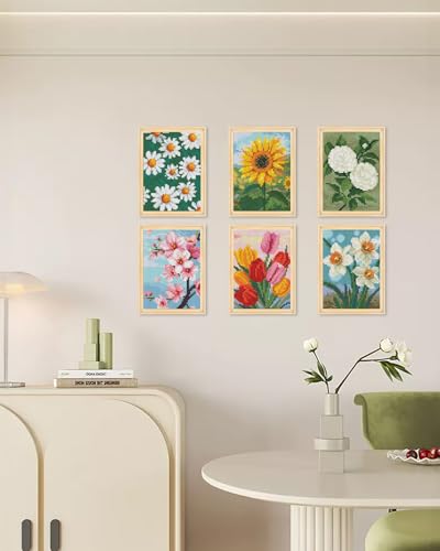 forever young Flowers Small Diamond Art Kits, 5x7 Inch Canvas | 6 PCS DIY square diamond painting kits for beginners and adults, perfect for collecting, display ＆ relaxing stress relief - color: Flower