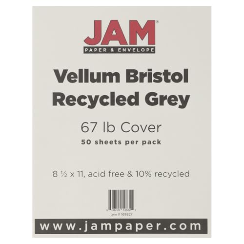 JAM PAPER Vellum Bristol 65lb Cardstock - 8.5 x 11 Coverstock - 147 gsm - Grey - 50 Sheets/Pack - color: Gray, size: 8.5" x 11"
