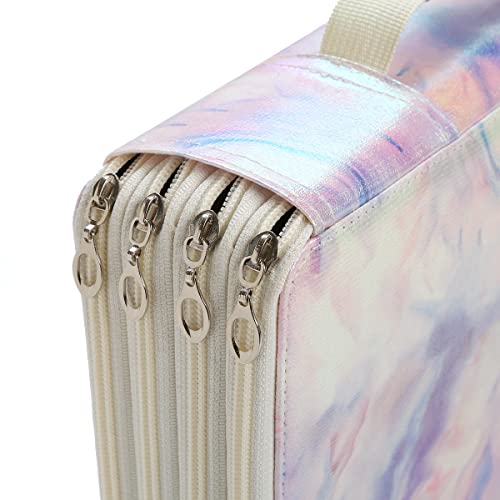 300 Slots Pencil Case 4-Layer Zipped Holder w/Handle - color: Marble-Purple, size: 300