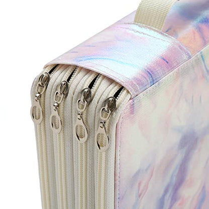 300 Slots Pencil Case 4-Layer Zipped Holder w/Handle - color: Marble-Purple, size: 300