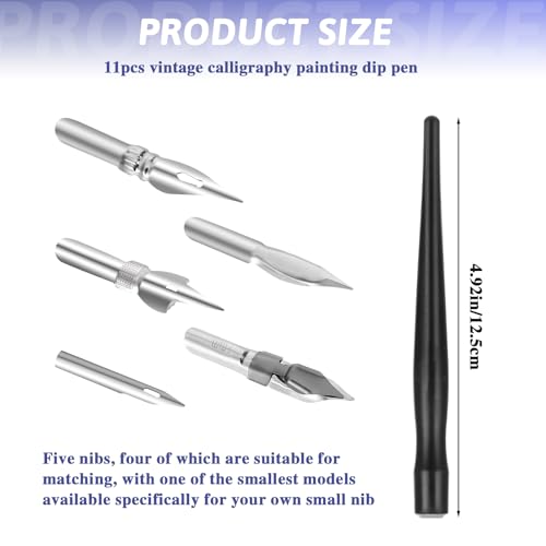 Oblique Calligraphy Pens Dip Set, Comic Pen Nib Set, Fluid Writer Pen, Calligraphy Dip Pen and Nibs Set Drawing with 5pcs Stainless Steel Pen Nibs Replacement Nibs Nib for Writing, Painting, Signing - color: black（6pcs）