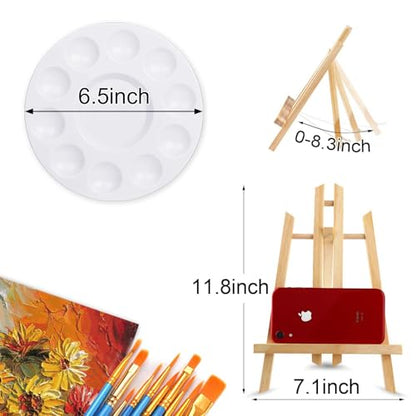 AROIC 96 PCS Painting Supplies Set with Easels | 8 PCS Wood Easels, 8 Packs 80 Brushes with Nylon Brush and 8 PCS Palettes, Tabletop Wooden Art Easel for Kids & Adults - style: 96Pcs(8 Sets)