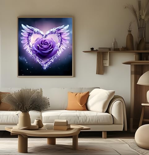 Diamond Art Kits for Adults,Heart FlowerDiamond Painting Kit 13.8X13.8inch | 5D DIY Full Round Drill Paint by Diamonds,Relaxing Diamond Dot Gem Art Painting Crafts,for Home Wall Beginners - color: KM1052-1