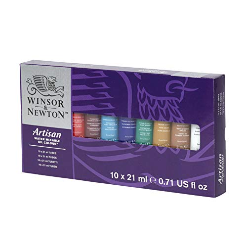 Winsor & Newton Artisan Water Mixable Oil Paint Set, 10 x 21ml Tubes | Clean with water; no solvents needed. Color depth, lightfastness, opacity/transparency are the same as traditional oils. - style: Tube Set 10 x 0.71-oz