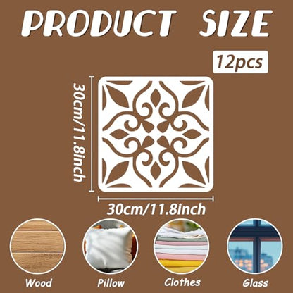 12 Pcs Spanish Tile Stencil Set Talavera Tile Painting Stencil for Wall 11.8x11.8 Inches Reusable Tile Floor Stencils Kit Floral Folk Mexican Stencils for Brick Wood Nursery Living Room