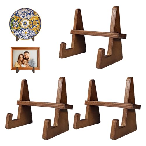 3 Packs Wooden Display Stand, Plate Holders for Displaying, Photo and Picture Frame Stand, Decorative Table Top Easels, for 7-13" Plate - size: 3 PIECES