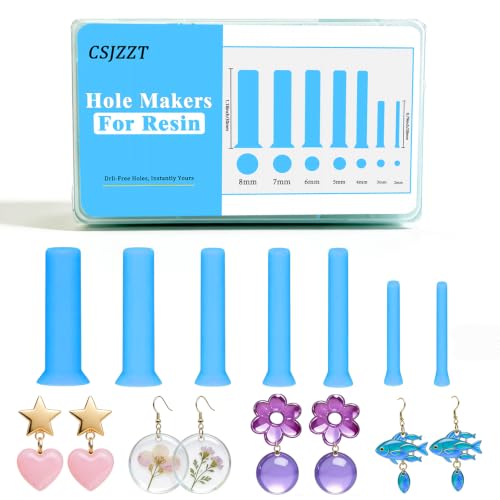 Resin Hole Maker 35 Pcs 7 Sizes Drill-Free Silicone Inserts for Epoxy Resin | Reusable with Suction Base, 7 sizes (2-8mm), Perfect for Making Jewelry, Keychain, Earring, Pendants (Blue) - color: Sky Blue