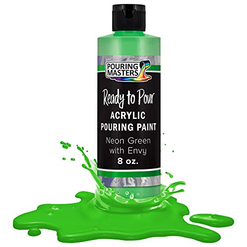 Pouring Masters Neon Green with Envy Ready to Pour Acrylic Pouring Paint - Premium 8-Ounce Pre-Mixed Fluid Acrylic Paint - Fluid Art Supplies for Canvas, Wood, Paper, Tile & Rocks | Premium, Pre-Mixed Fluid Acrylic Paint - Fluid Art Supplies for Canvas, W