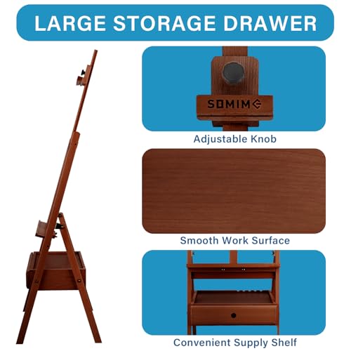 Large Beechwood H-Frame Studio Easel Stand with Storage Drawer, Walnut | Height Adjustable to 35Inches High, Suitable for Painting, Sketching and Displaying - style: Basic Walnut