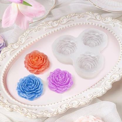 Peony Candle Mold, 3 Cavity Peony Flower Making Mold - color: 3 Cavity Peony Flower Silicone Molds