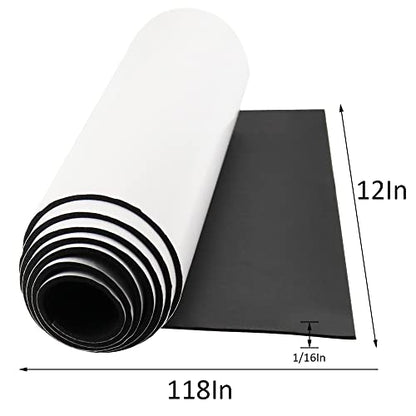 DGSL Foam Insulation Neoprene Sheets with Adhesive, 12''W x 118''L x 1/16'' | Weatherproof Soundproof Padding for Automotive, Multi-Function Soundproof Large Closed Cell Neoprene Rubber Roll - color: Black, size: 12 in x 118 in x 1/16 Inch
