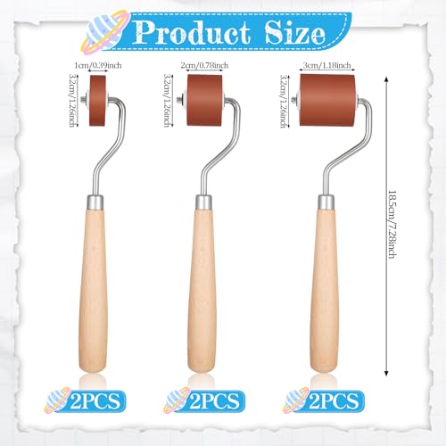 SHENLIU 6Pcs Rubber Brayer Rollers, Craft Stamping Ink Roller with Comfort Grip for Stamping Printing Printmaking Embossing Versatile Sizes 1.18", 0.78", 0.39"