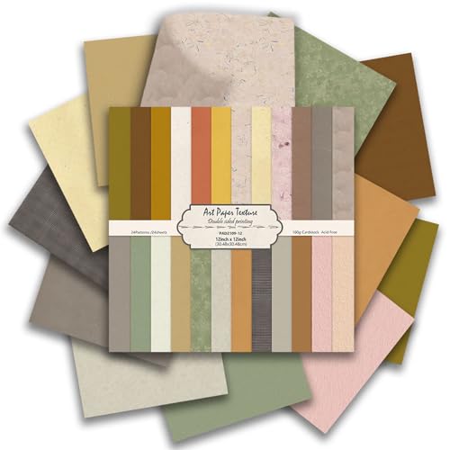 24 Sheets Scrapbook Paper 12×12 Double-Sided Pattern Paper (Earthy Texture) | 24 Designs Vintage Background Decorative Craft Paper, Scrapbooking Supplies for Card Making DIY Album Junk Journal Decor - color: Art Paper Texture