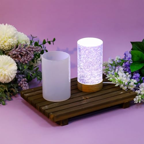 Honoson Light Resin Silicone Mold Set, Include Resin Mold and USB Powered Wooden Lighted Base Stand for DIY Table Candle Desktop Lamp Ornaments(2.5 x 4 Inches,Cylinder) - size: 2.5 x 4 Inches, style: Cylinder