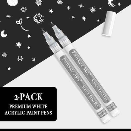 Pinturale Arts® Ultra Fine Tip Acrylic Paint Pens | Set 2 White Paint Pens Extra Fine Point 0.5 mm | For Black Paper, Ceramics, Rock Painting, Glass, Wood, Canvas, Metal - color: White