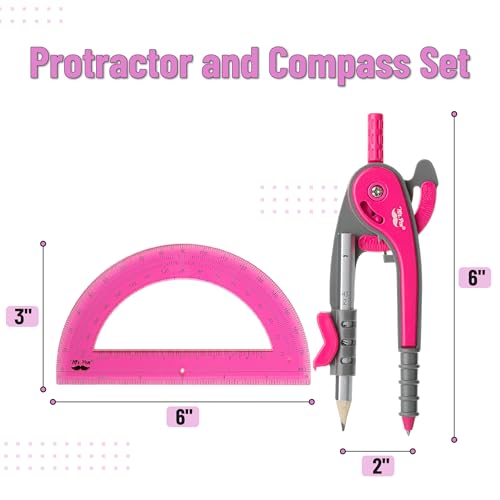 Mr. Pen- Geometry Compass and Protractor Set, 6 Inch Compass | 6 Inch Protractor, Drawing Tool for School, Clear Plastic, Easy Grip, Precision Design for Math, Art, Drafting, Architecture - color: Vivid Cerise, size: 1 Set