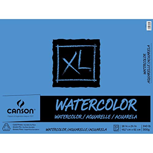 Canson XL Series Watercolor Pad, Heavyweight White Paper, Foldover Binding, 30 Sheets, 18x24 inch - size: 18x24